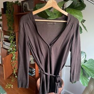 The Limited Brown button-up sweater with tie belt